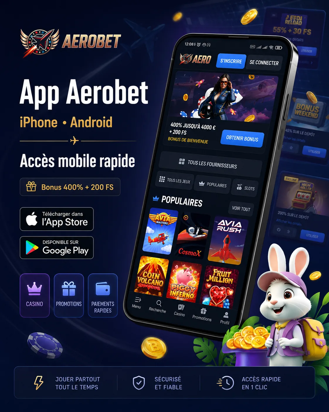 Aerobet Casino app sur iPhone et Android