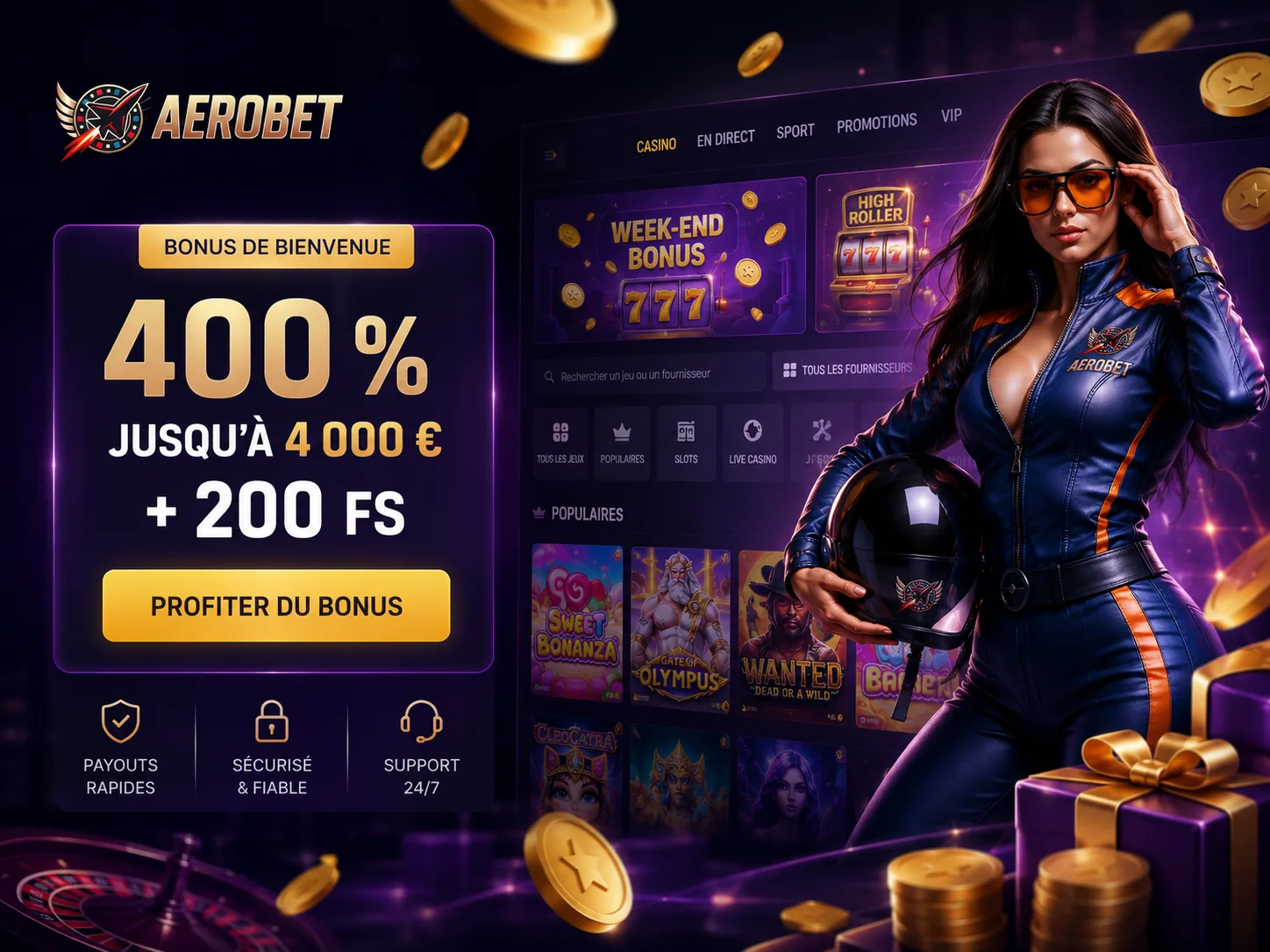 Fiche bonus Aerobet Casino 4 000 euros et free spins